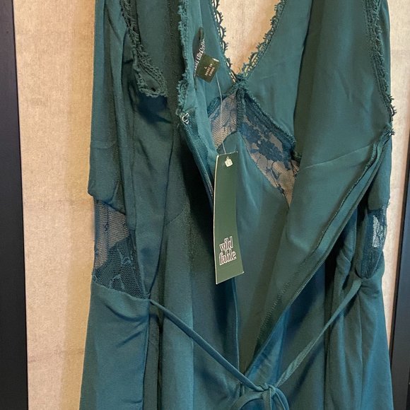 Lace Insert Bodice V Neck Slip Camisole Chemise Midi Dress Teal NWT Wild Fable - Picture 8 of 11